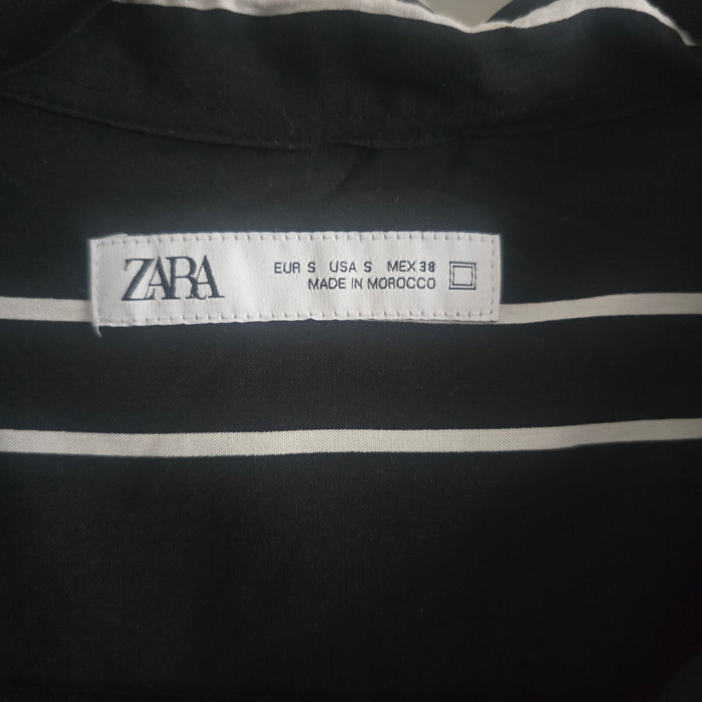 Zara Mens Black and White Vertical Stripe Short Sleeve Shirt Size S