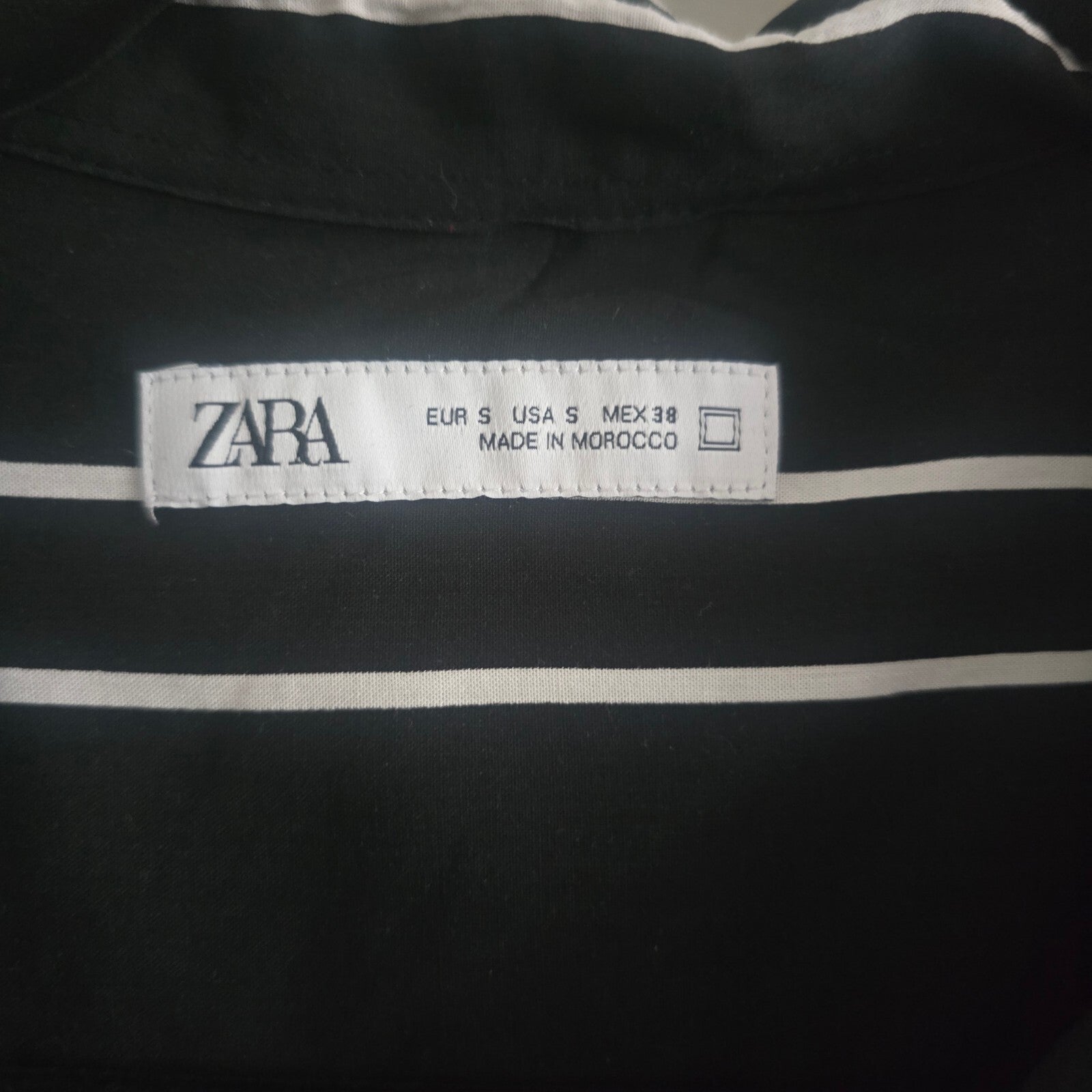 Zara Mens Black and White Vertical Stripe Short Sleeve Shirt Size S