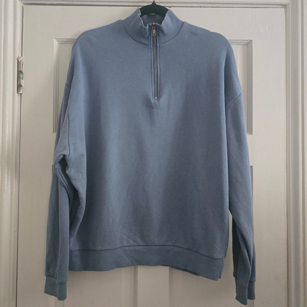 ASOS DESIGN Men's Half Zip Blue Cotton Sweatshirt Jumper, Size M