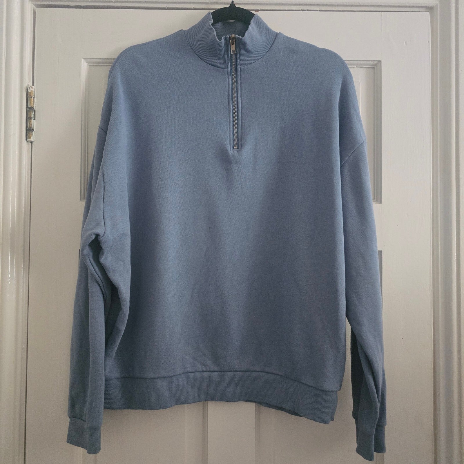 ASOS DESIGN Men's Half Zip Blue Cotton Sweatshirt Jumper, Size M