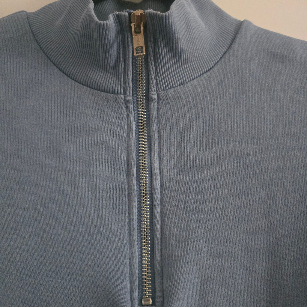 ASOS DESIGN Men's Half Zip Blue Cotton Sweatshirt Jumper, Size M