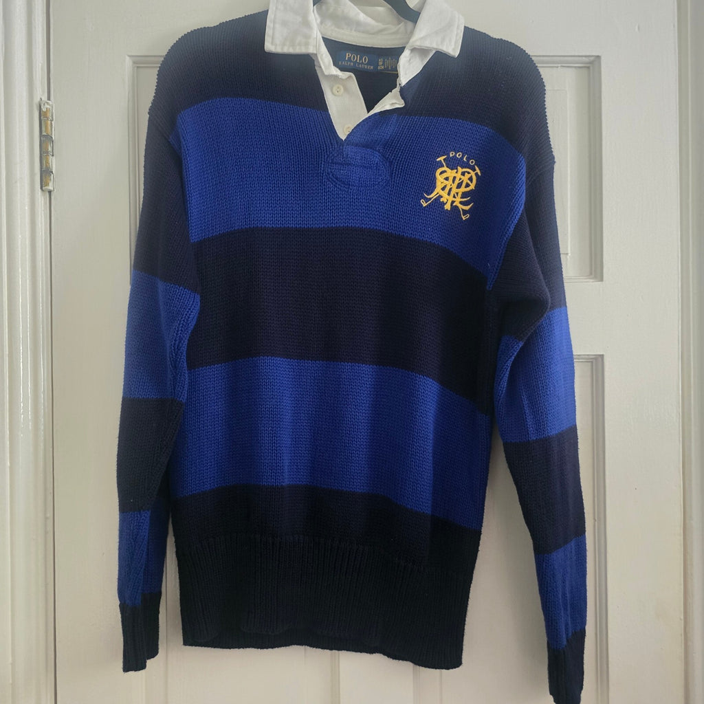 Polo Ralph Lauren Striped Knitted Rugby Sweater with White Collar XS, retro