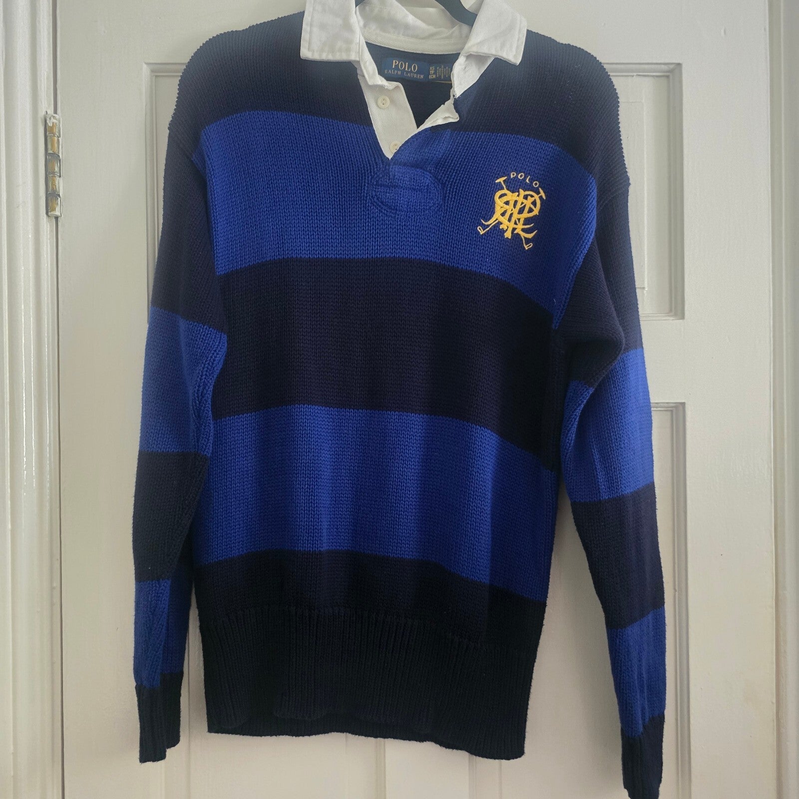 Polo Ralph Lauren Striped Knitted Rugby Sweater with White Collar XS, retro