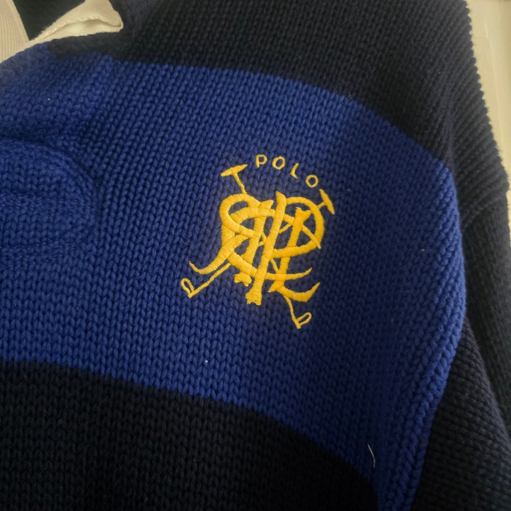 Polo Ralph Lauren Striped Knitted Rugby Sweater with White Collar XS, retro