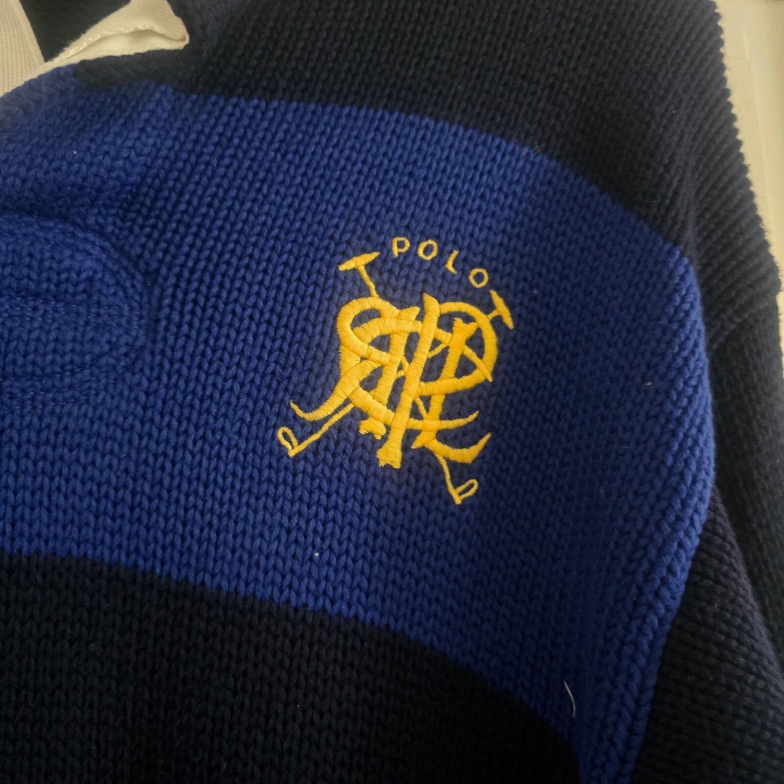 Polo Ralph Lauren Striped Knitted Rugby Sweater with White Collar XS, retro