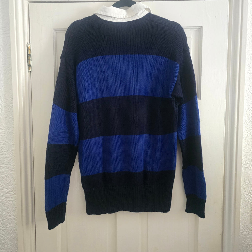 Polo Ralph Lauren Striped Knitted Rugby Sweater with White Collar XS, retro