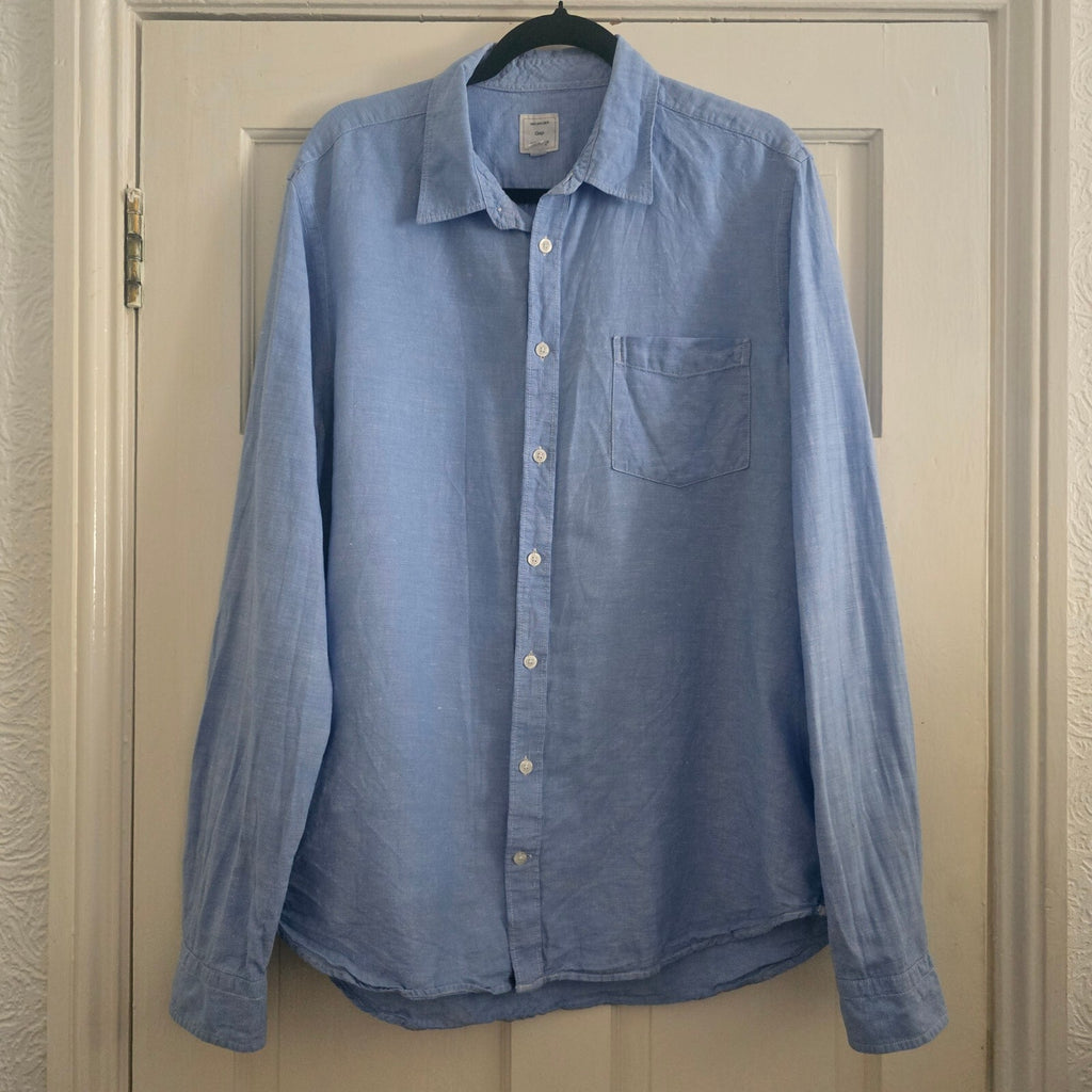Gap Men's Light Blue Linen Mix Button-Up Shirt XL