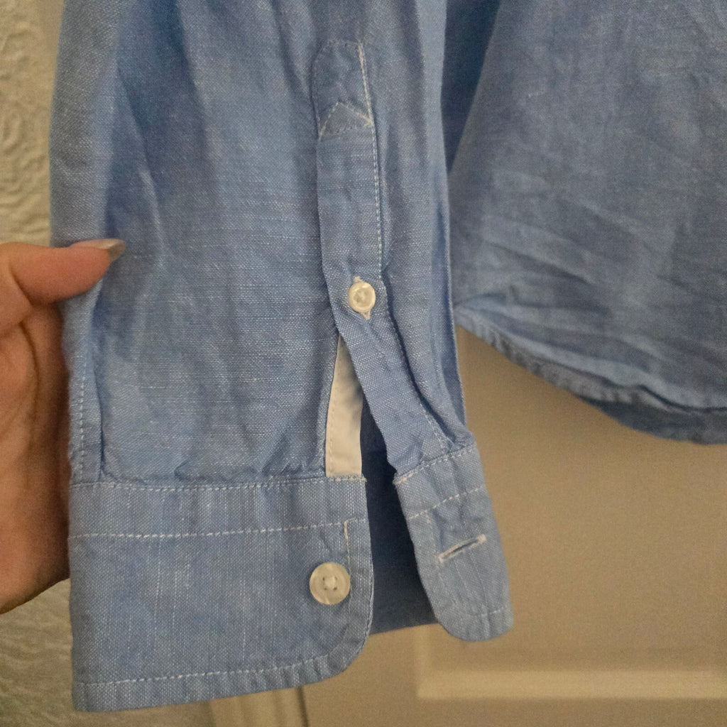 Gap Men's Light Blue Linen Mix Button-Up Shirt XL