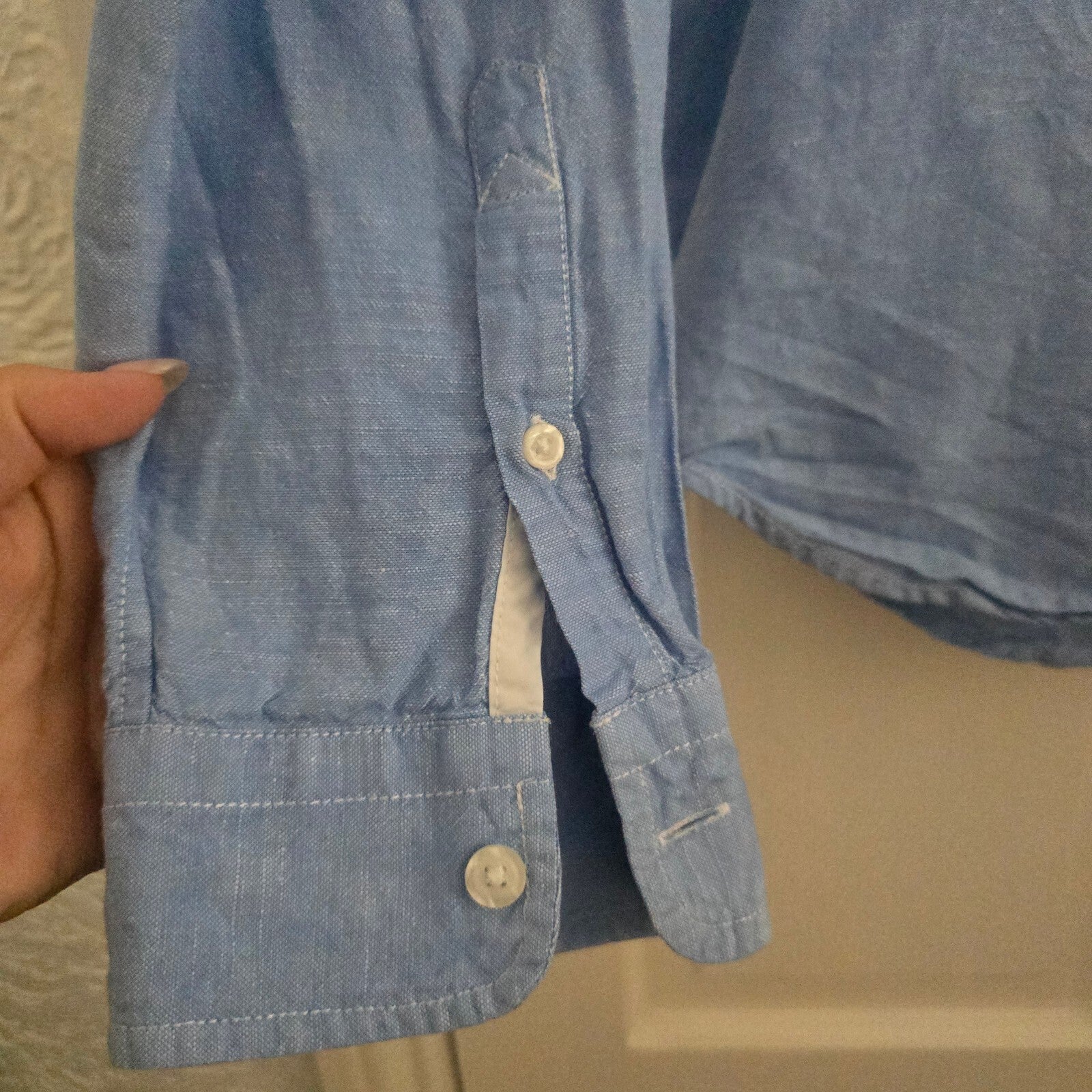 Gap Men's Light Blue Linen Mix Button-Up Shirt XL