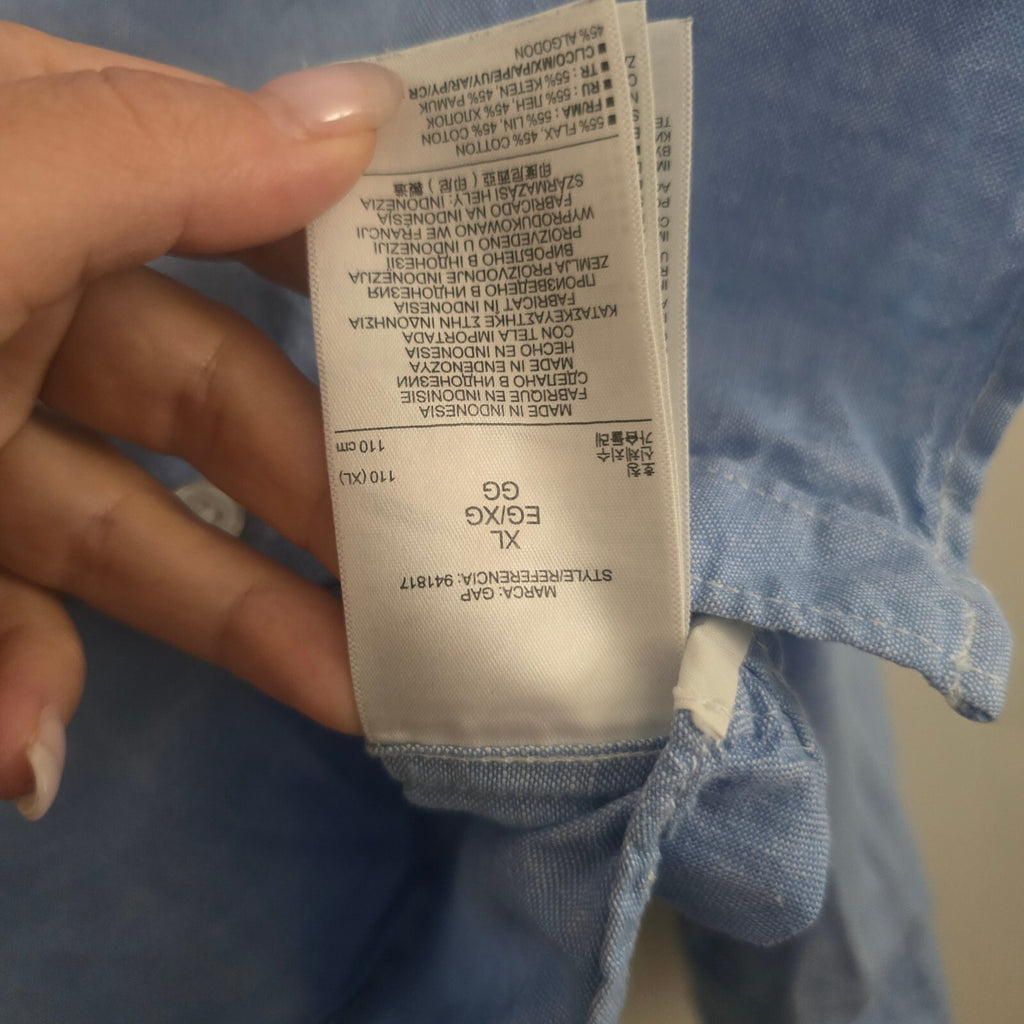 Gap Men's Light Blue Linen Mix Button-Up Shirt XL