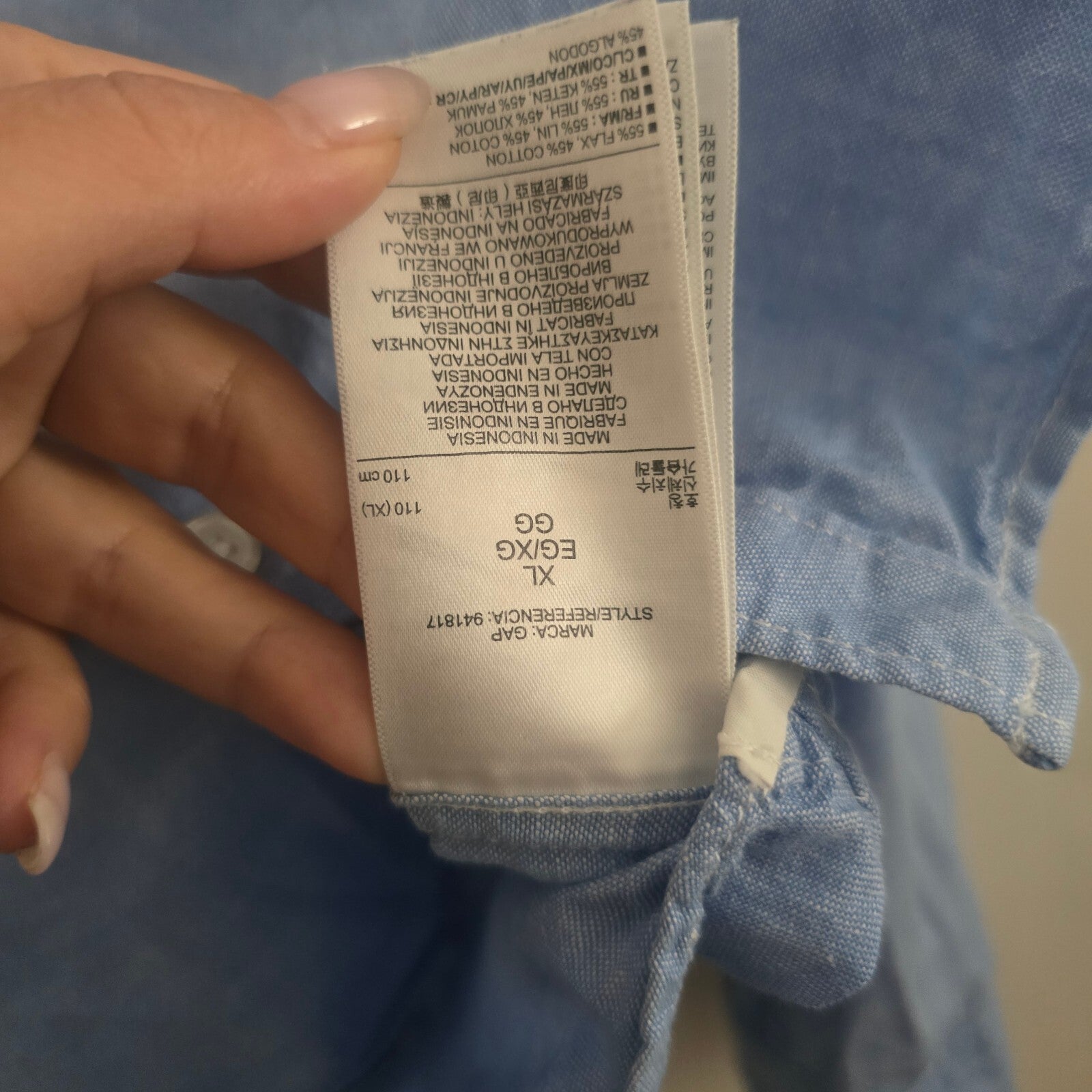 Gap Men's Light Blue Linen Mix Button-Up Shirt XL