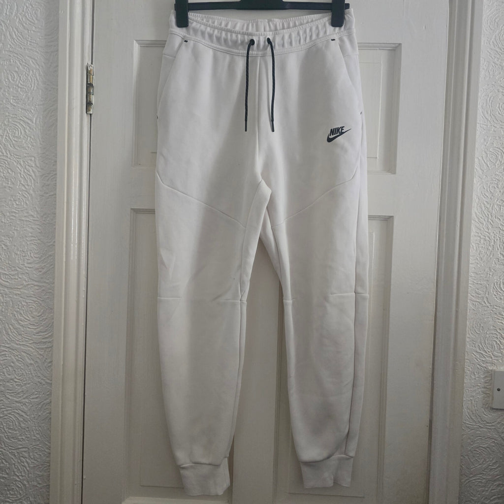 Nike White Jogger Sweatpants with Black Drawstring & Side Zipper Pocket, Size M
