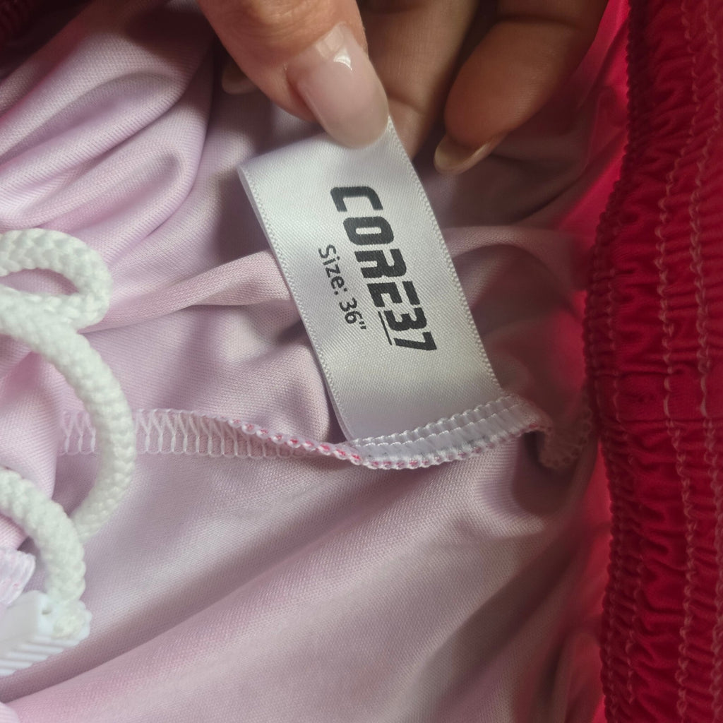 Core37 Pink Athletic Shorts Size 36" with Yellow Trumpet Logo, sportswear, Mens