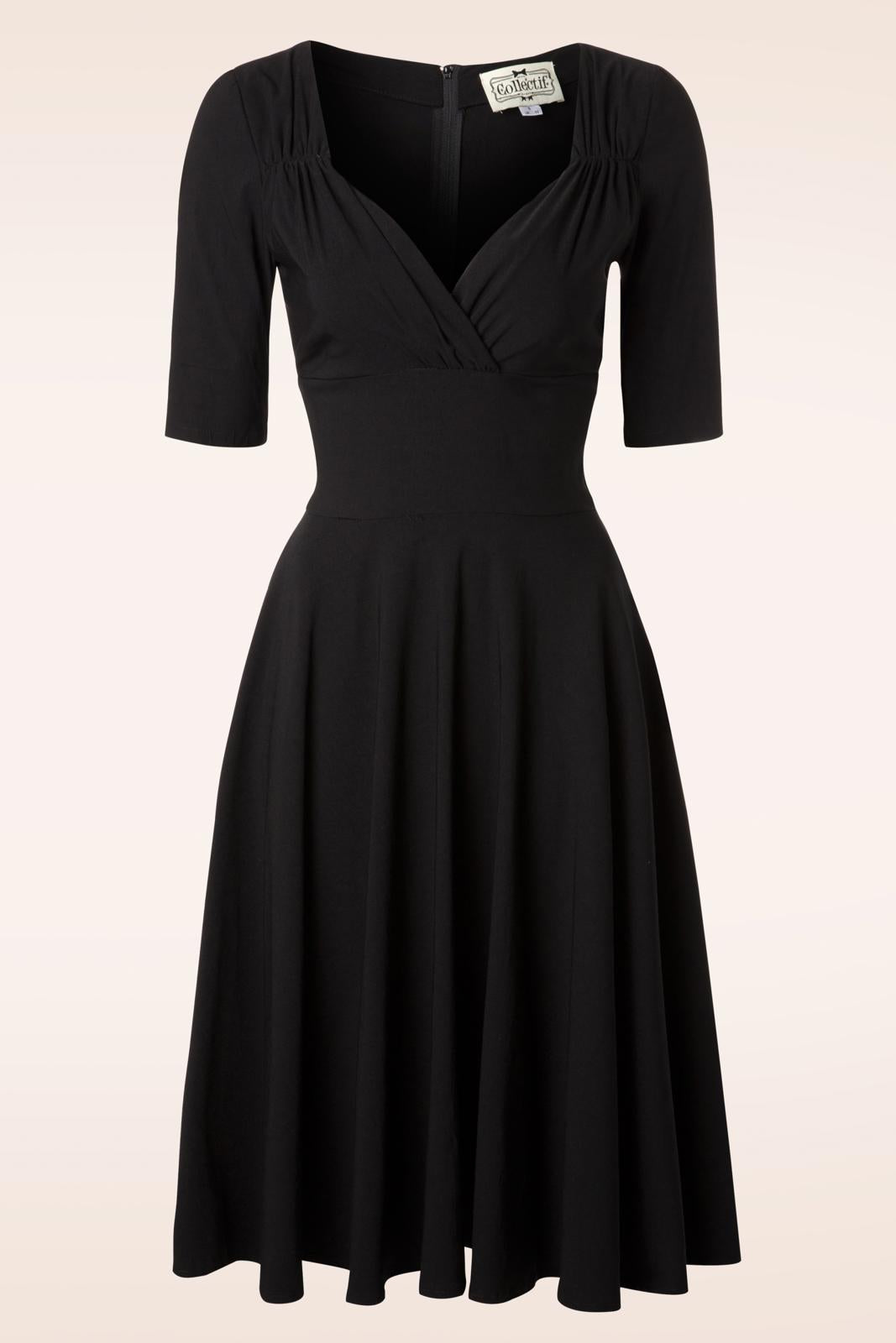 Vintage x Collectif Black Swing Dress, Size 12, Retro 50s Rockabilly, Unique