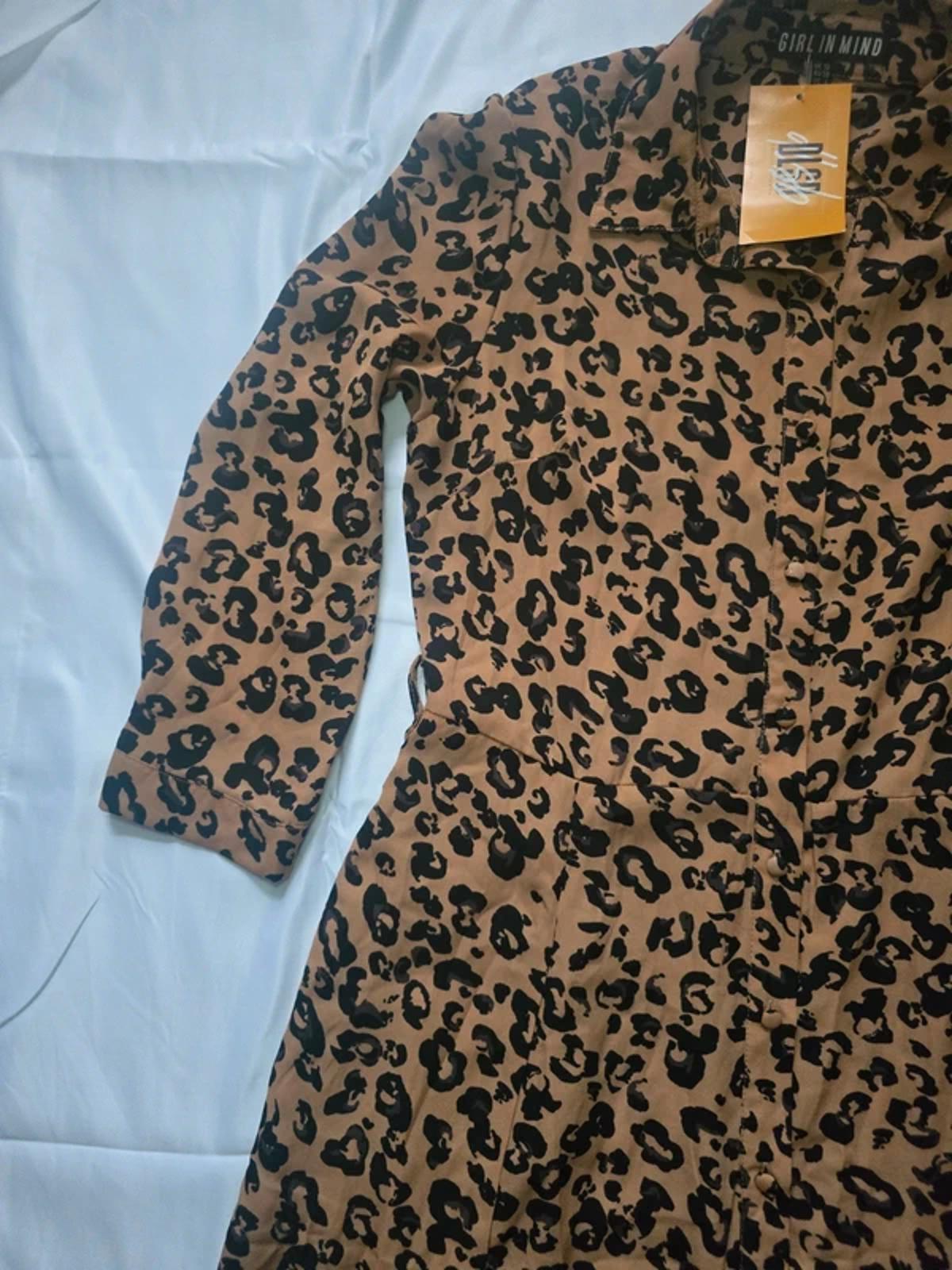 Girl In Mind animal print shirt dress, BNWT, 3/4 length sleeve, button front