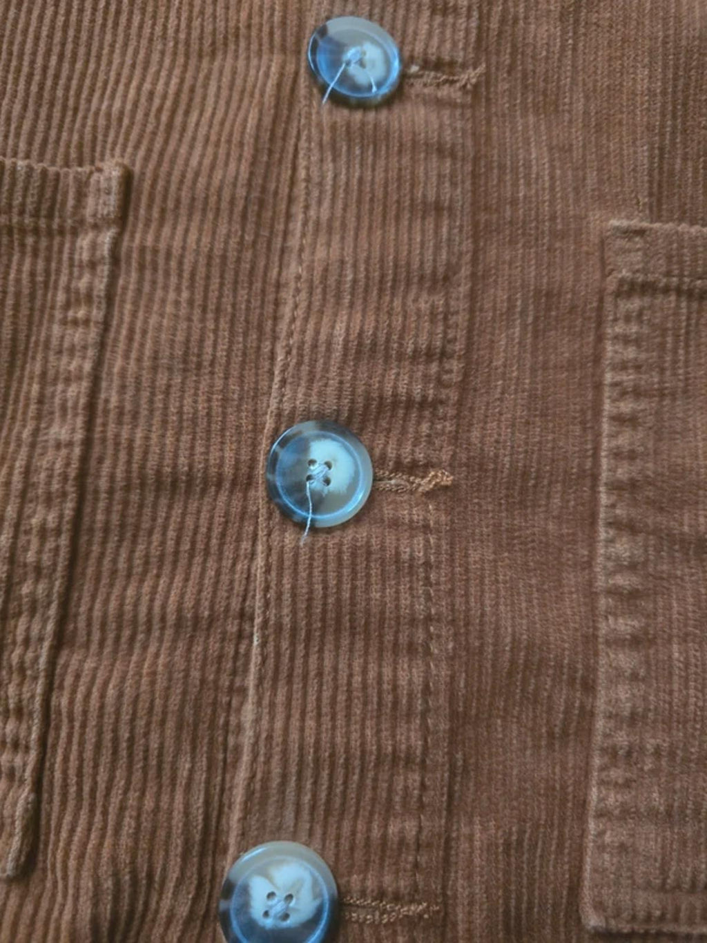 Corduroy brown/tan pinafore dress with button up front and pockets, size 10