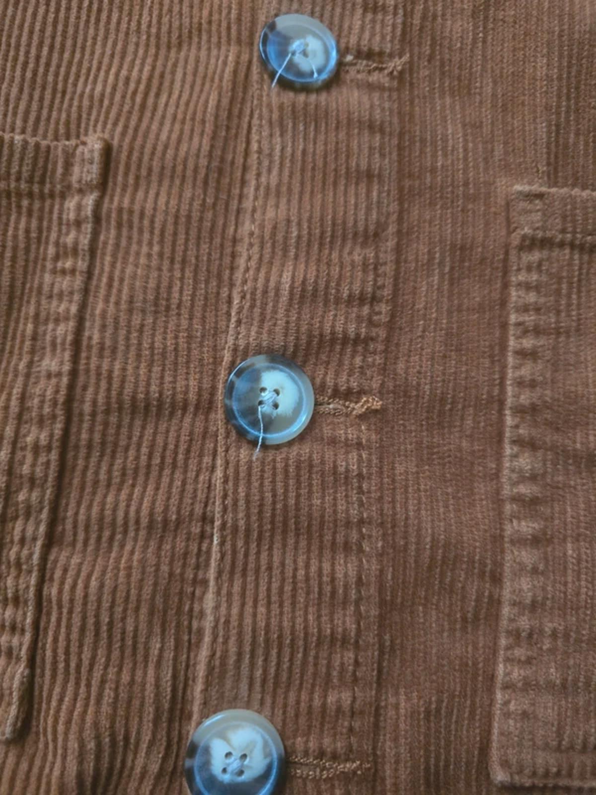 Corduroy brown/tan pinafore dress with button up front and pockets, size 10