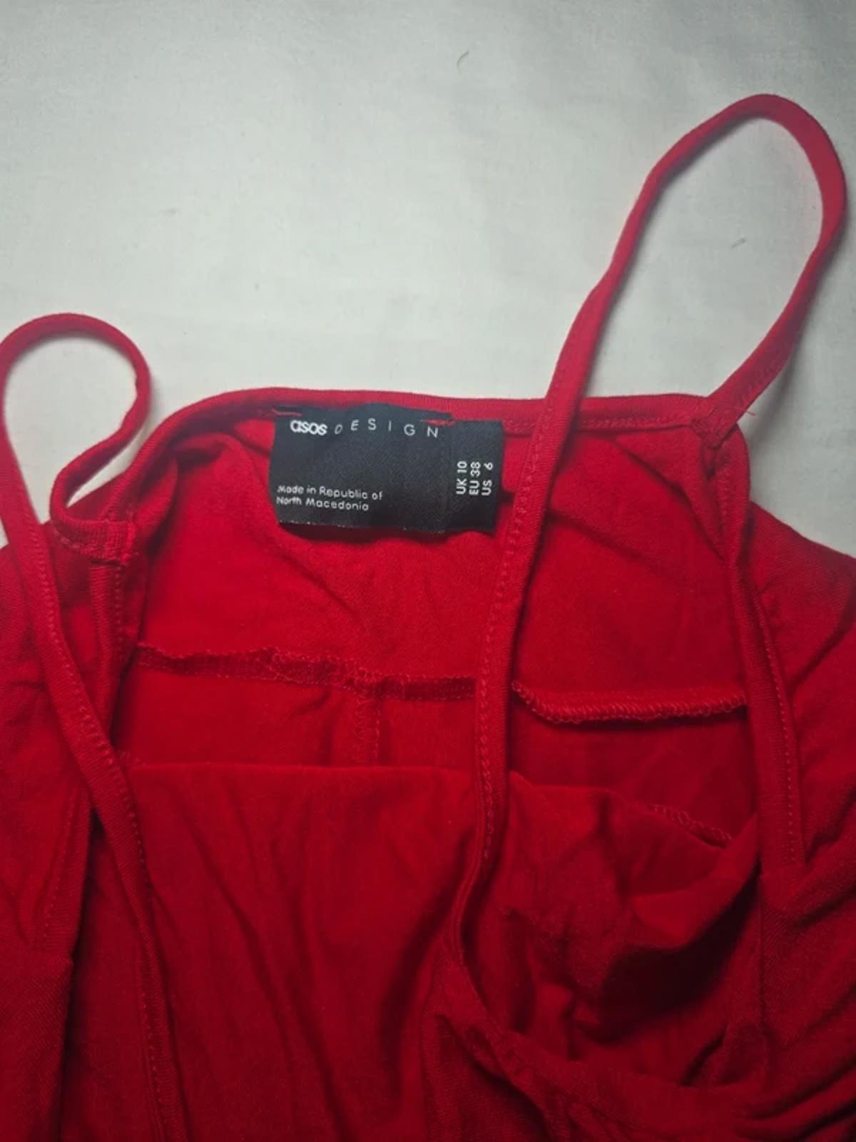 Asos Design Red cowl neck strappy midi jersey bodycon dress, size 10, bnwt