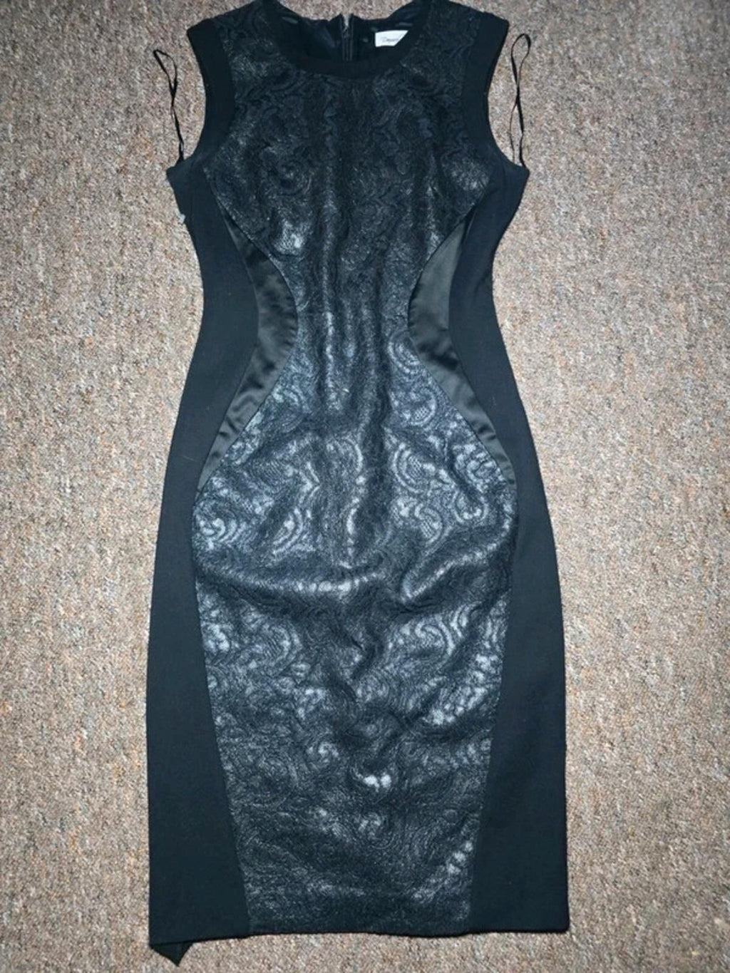 Damsel in a Dress Black Pencil Dress, Bodycon Panelled, Lace, sleeveless Size 12