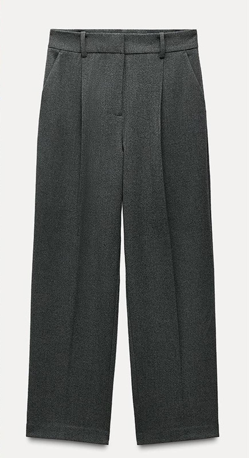 Zara High-Waisted Darted Straight-Leg Trousers, Grey Marl, Sold Out, Size L