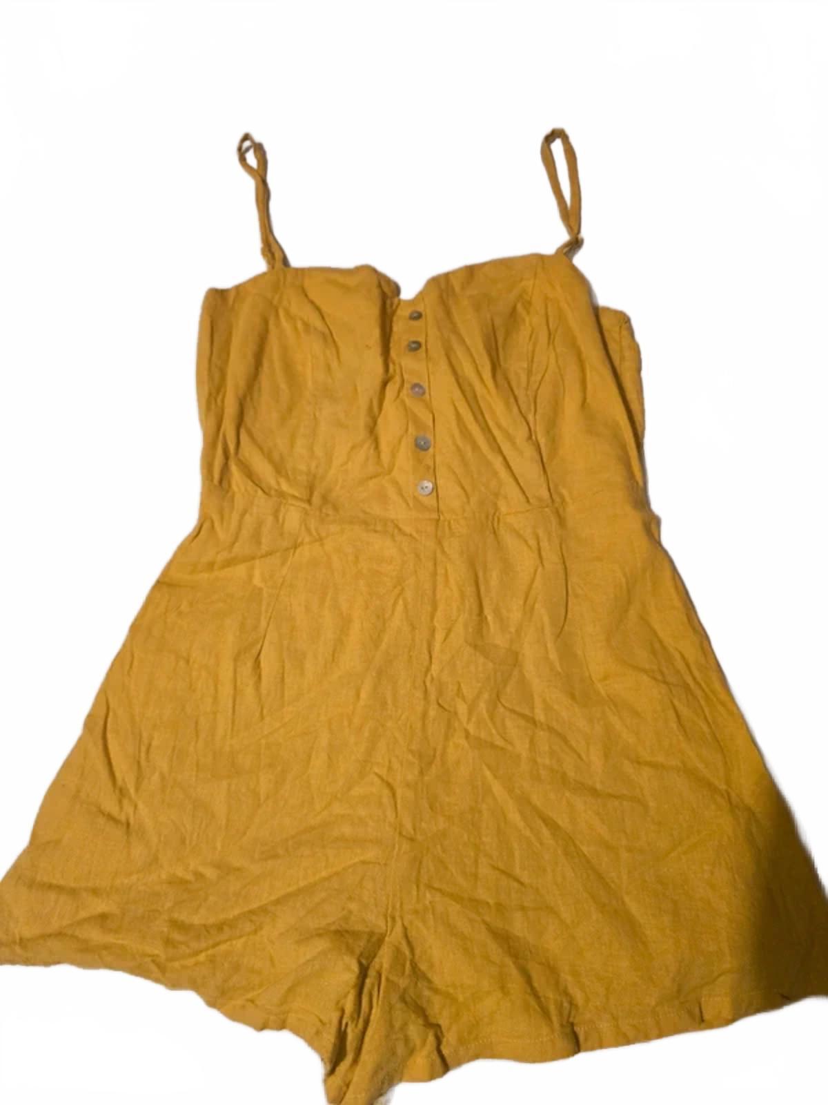 Berksha linen look yellow mustard strappy playsuit, romper, size S, tie back detail