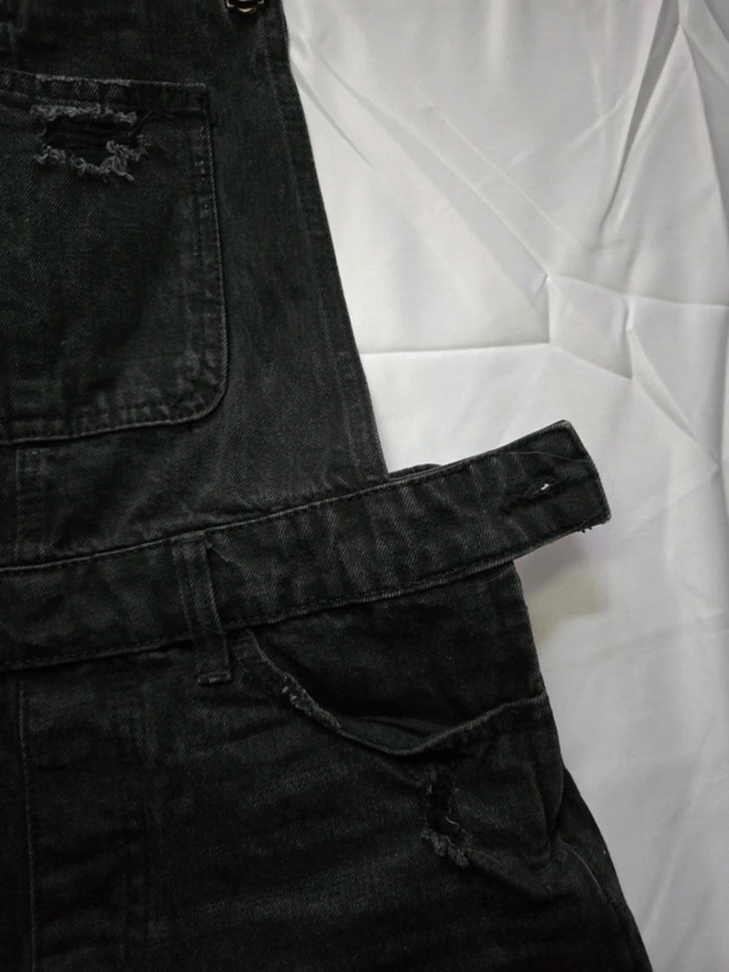 Berksha black denim dungarees playsuit, distressed denim, size S
