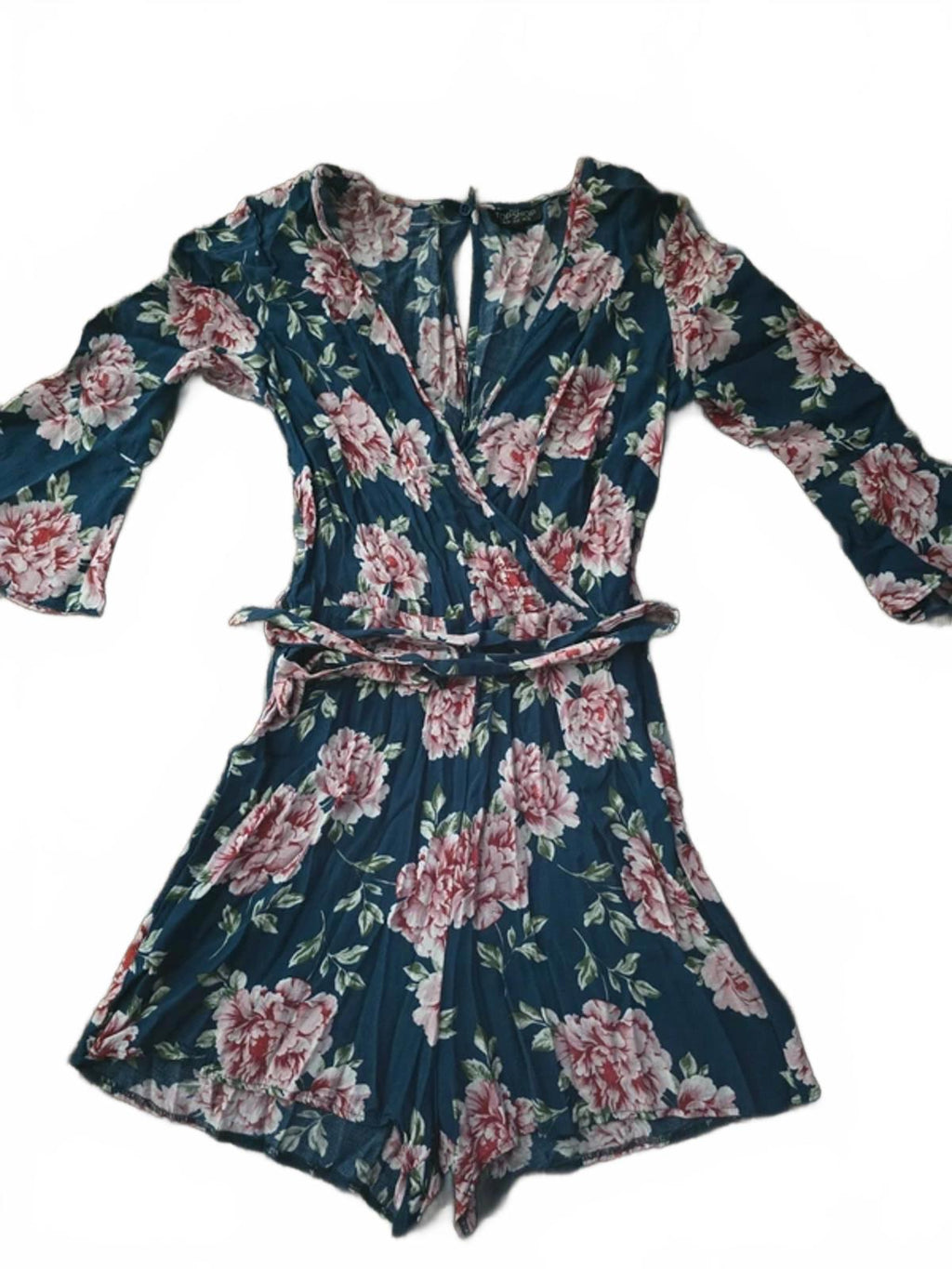 Topshop long sleeve floral print playsuit, romper, size 10, petite, summer, faux wrap