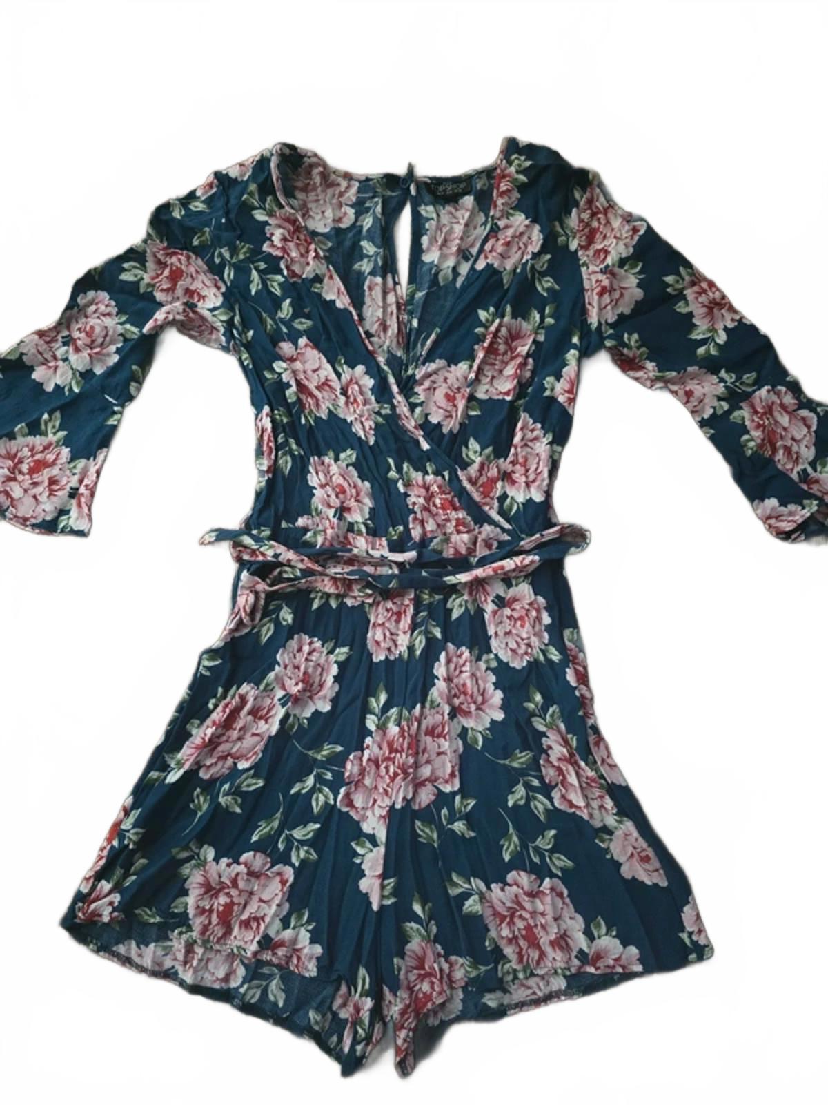 Topshop long sleeve floral print playsuit, romper, size 10, petite, summer, faux wrap
