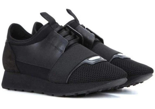 Balenciaga Black Mesh and Leather Sneakers, size UK5, race runner, designer