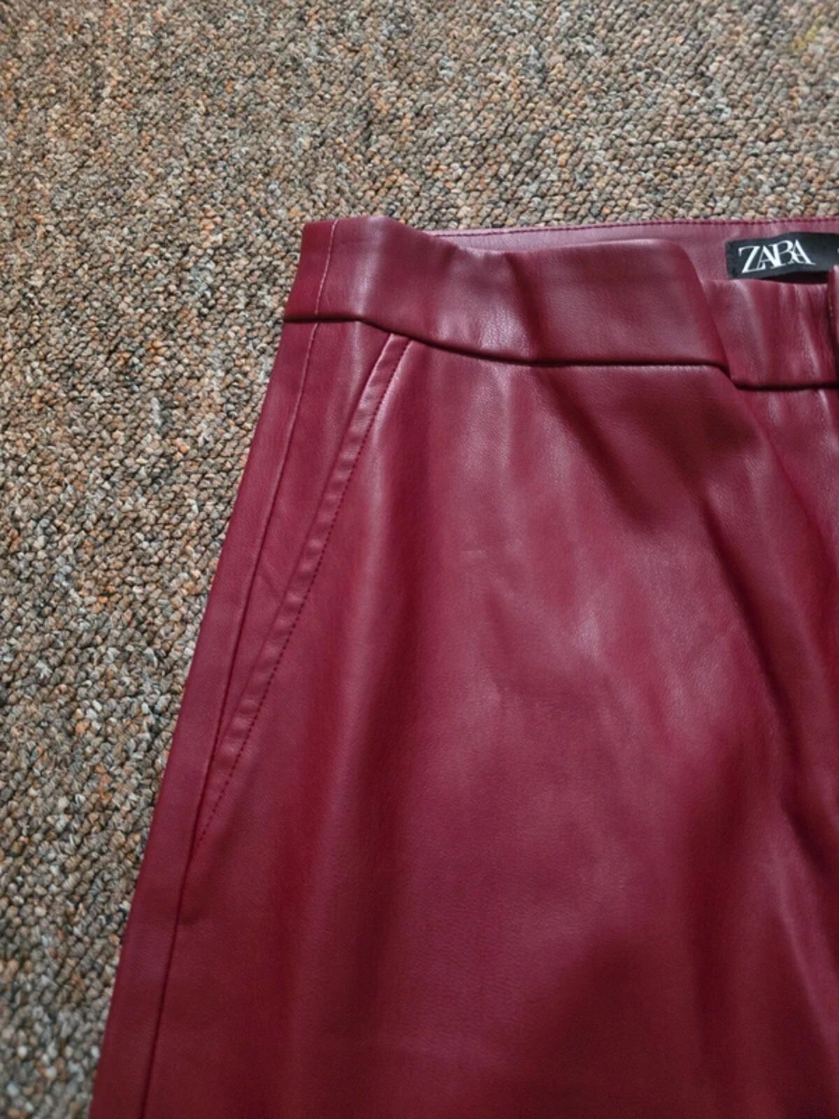 Zara Red Burgundy Faux Leather Leggings Trousers Size S Immaculate Blogger Fave