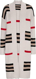 Designer Style Geometric Longline Knit Cardigan Open Front, One Size