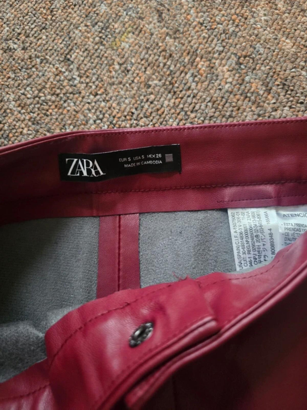 Zara Red Burgundy Faux Leather Leggings Trousers Size S Immaculate Blogger Fave