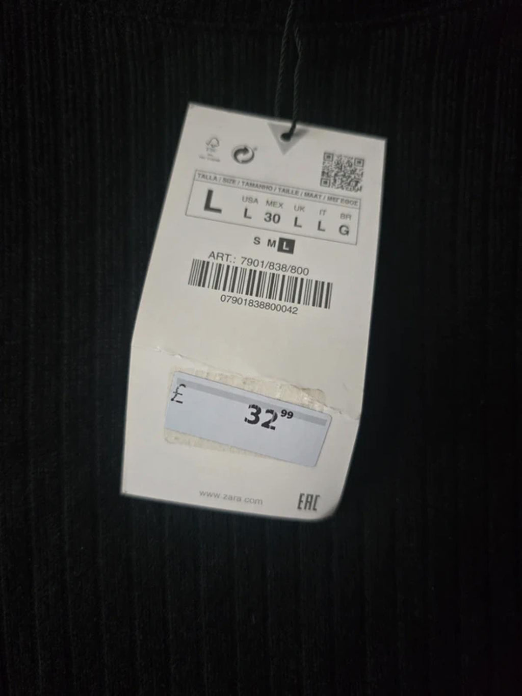 Zara Black diamante trim ribbed jumper knit dress, size L, BNWT