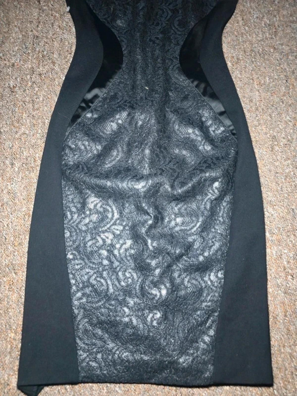 Damsel in a Dress Black Pencil Dress, Bodycon Panelled, Lace, sleeveless Size 12