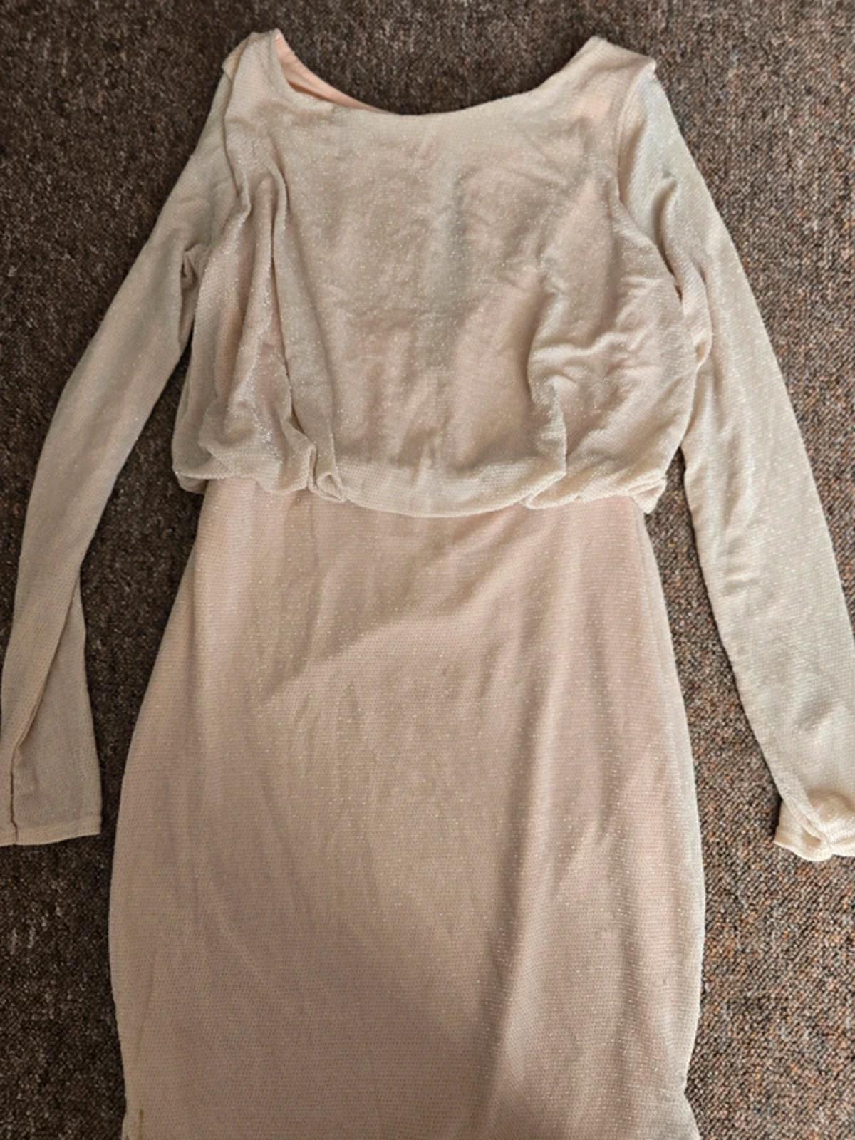 Boohoo NIGHT pink glitter lurex long sleeve jersey mini dress, size 10