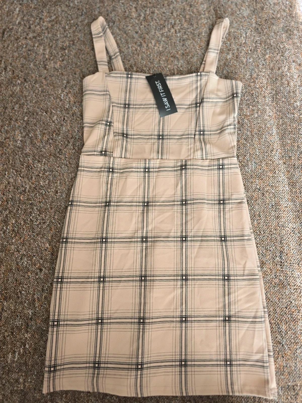 I Saw It First Beige Checked Pinafore Dress, size 10, BNWT, workwear, summer