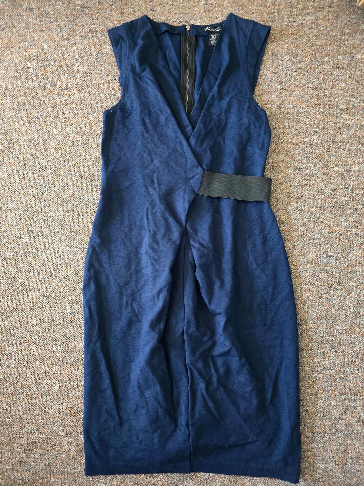 Kenneth Cole New York Navy Sleeveless Faux wrap style Dress with Back Zipper, S