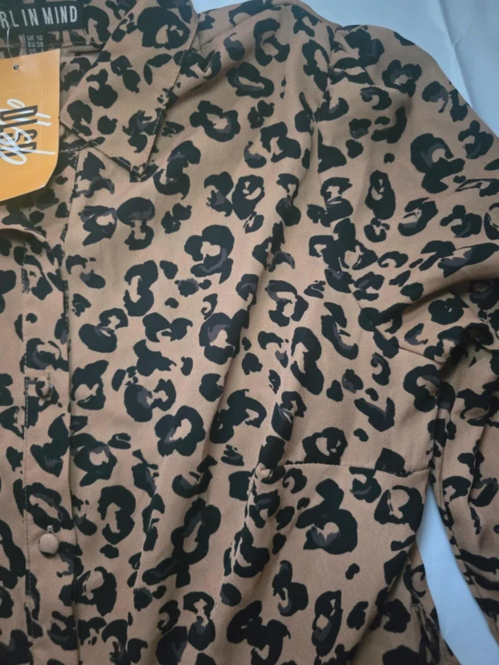 Girl In Mind animal print shirt dress, BNWT, 3/4 length sleeve, button front