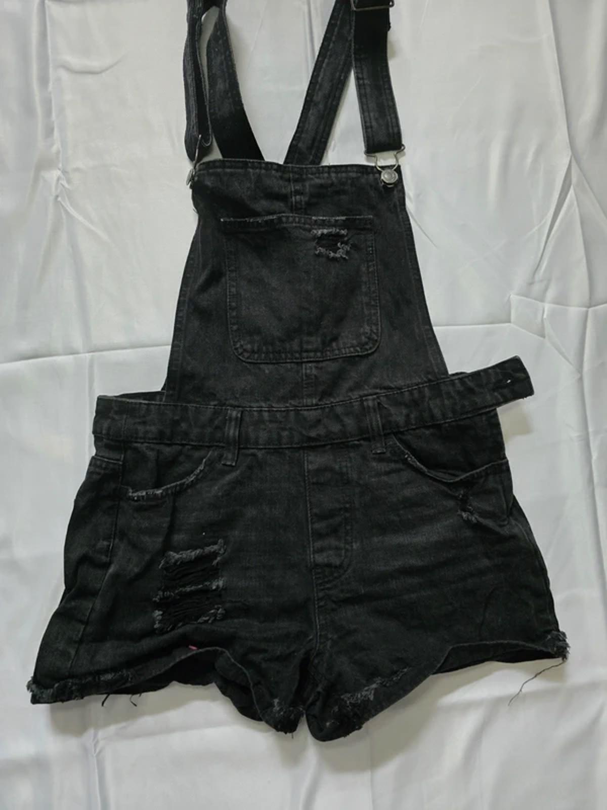 Berksha black denim dungarees playsuit, distressed denim, size S