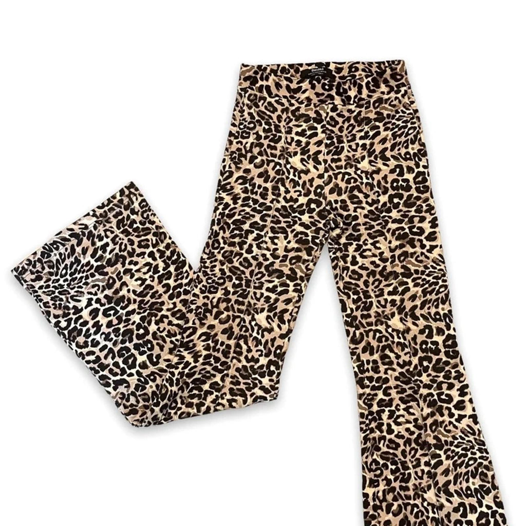 Berksha leopard print animal print flared leg jersey stretch trousers size S Y2K