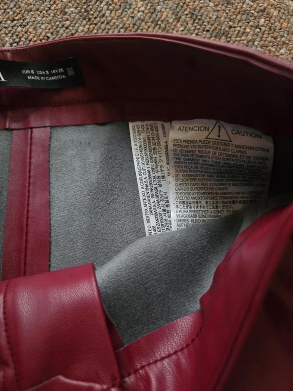 Zara Red Burgundy Faux Leather Leggings Trousers Size S Immaculate Blogger Fave