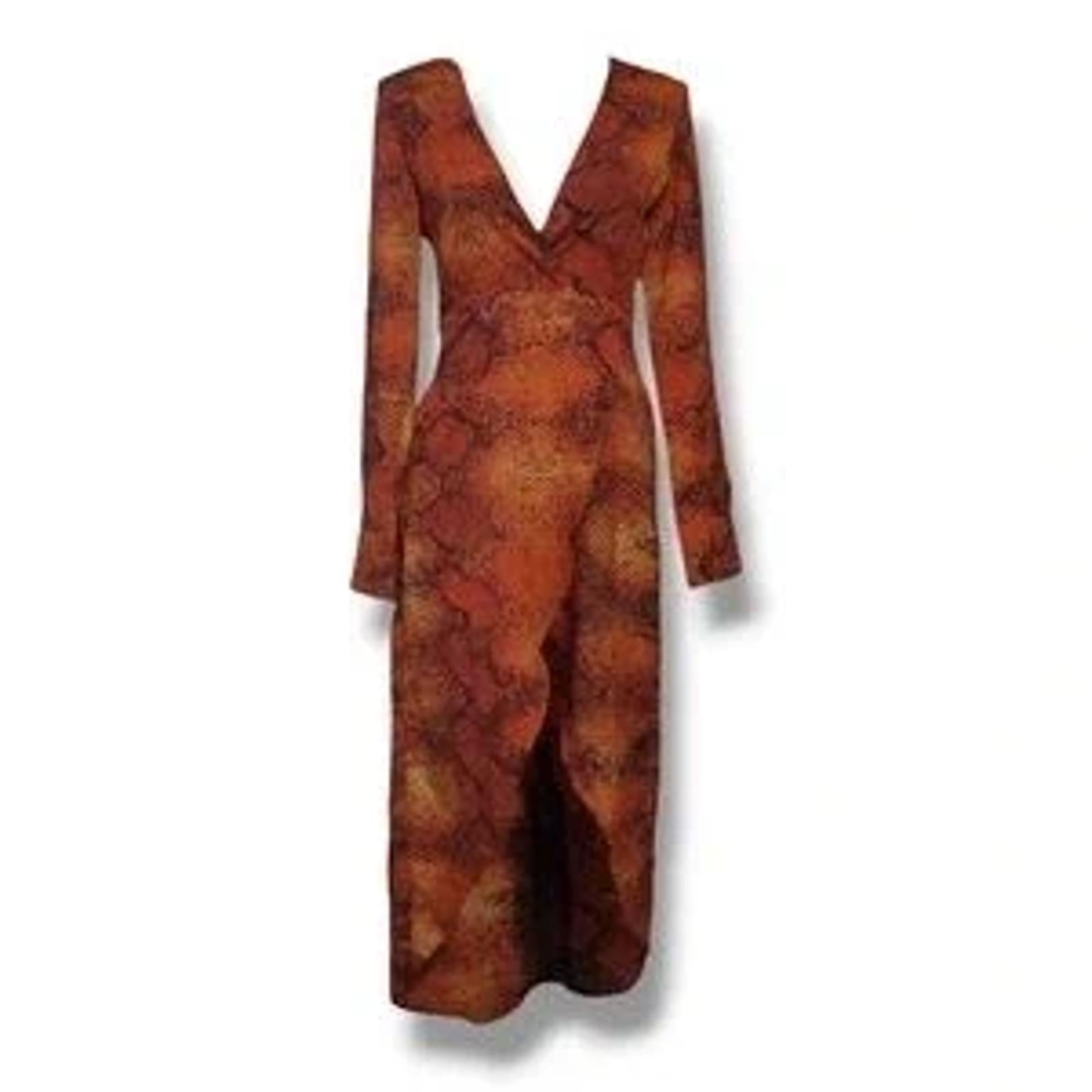 I Saw It First Sunset Snake Print Dress, Long Sleeve Front split, faux wrap, 8