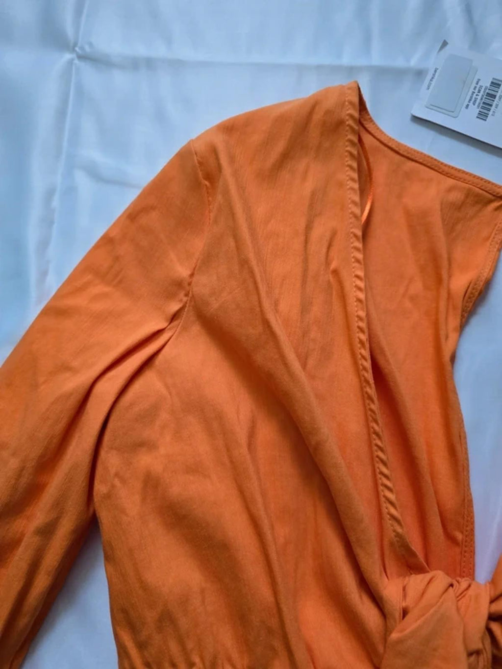 BNWT Bershka orange playsuit, cut out detail, front tie, long sleeve, size M