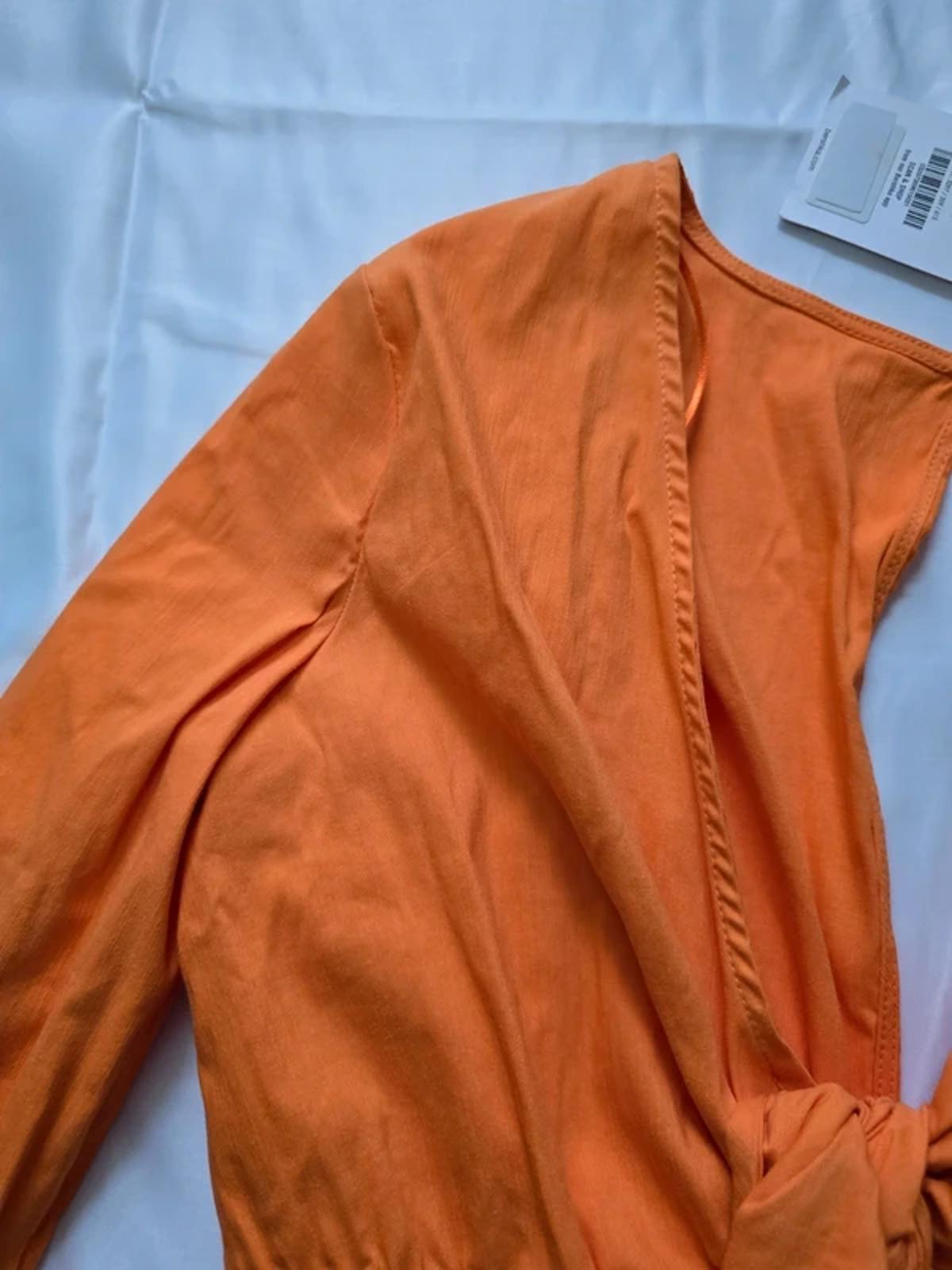 BNWT Bershka orange playsuit, cut out detail, front tie, long sleeve, size M