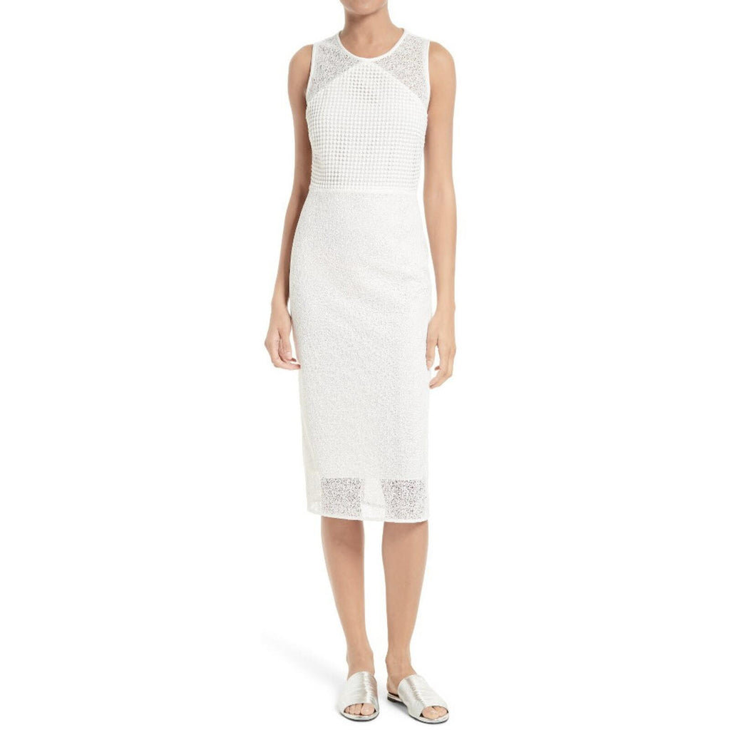 Diane von Furstenberg White Textured Lace Designer Sleeveless Midi Dress, Bridal