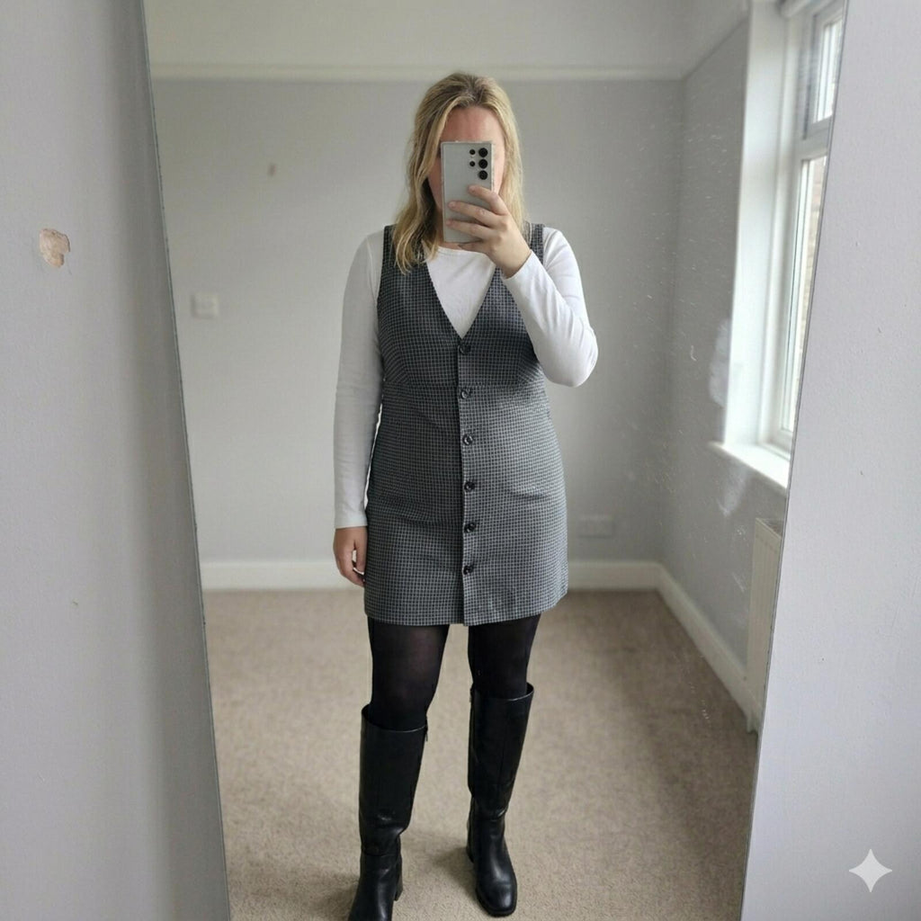 George Checked Button-Front Pinafore Dress UK Size 22, BNWT, checked, workwear