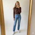 Autograph Chocolate Brown Long Sleeve Draped Top UK Size 16