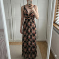 Black floral pleated sleeveless maxi dress, Chiffon fabric, Little Mistress, size S