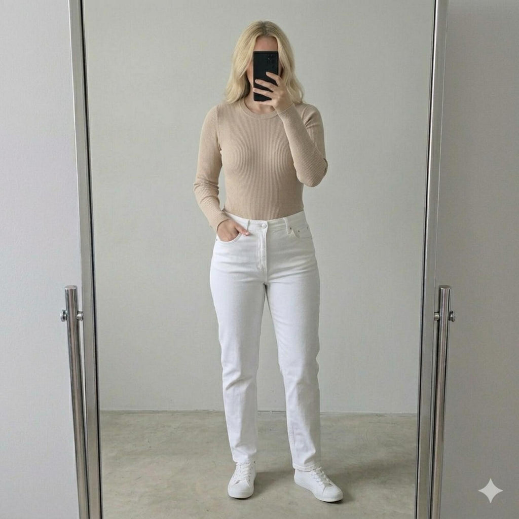 F&F Ribbed Beige Long Sleeve Bodysuit, size 20, plus size, layering