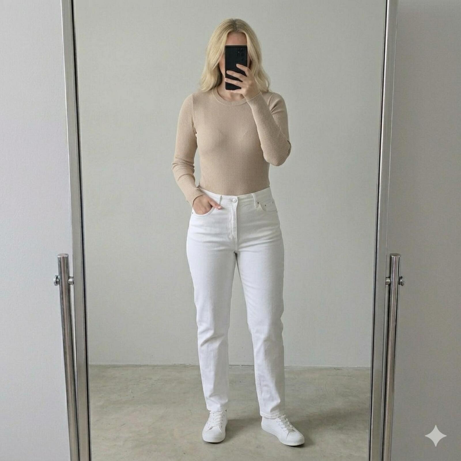 F&F Ribbed Beige Long Sleeve Bodysuit, size 20, plus size, layering